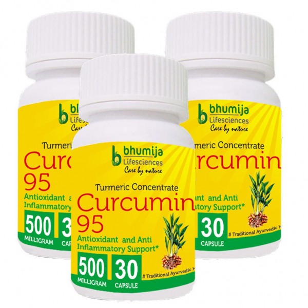 Bhumija Lifesciences Curcumin with Piper Nigram (Curcuma Longa) 30's Capsules (Pack of Three)