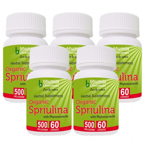 Bhumija Lifesciences Organic Spirulina Capsules 60's  (Pack of Five)