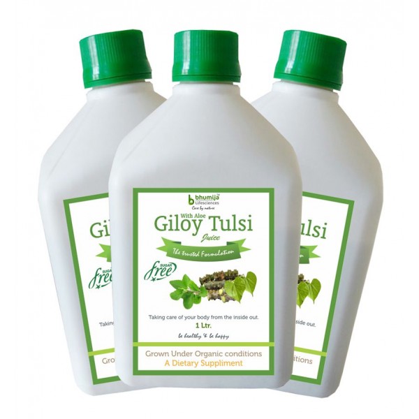 Bhumija Lifesciences Giloy Tulsi Juice (Sugar Free) 1 Ltr.(Pack of Three)