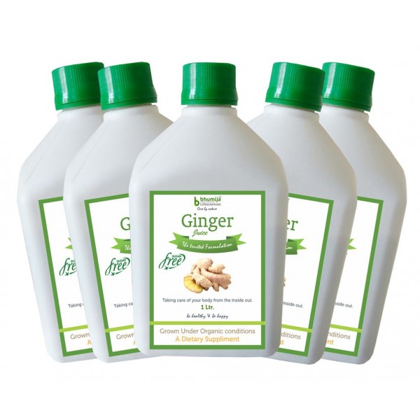 Bhumija Lifesciences Ginger Juice (Sugar Free) 1 Ltr.(Pack of Five)