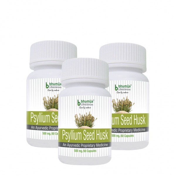 Bhumija Lifesciences Psyllium Husk (Isabgol) Capsules 60'sRelief from Constipation (Pack of Three)