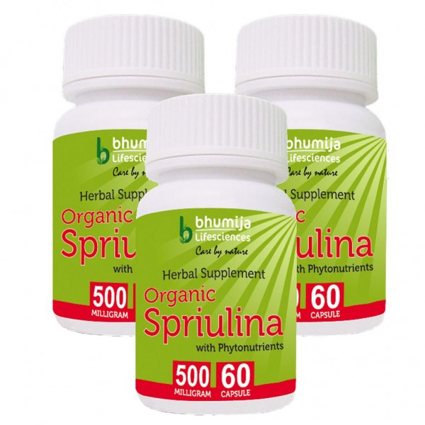 Bhumija Lifesciences Organic Spirulina Capsules 60's  (Pack of Three)