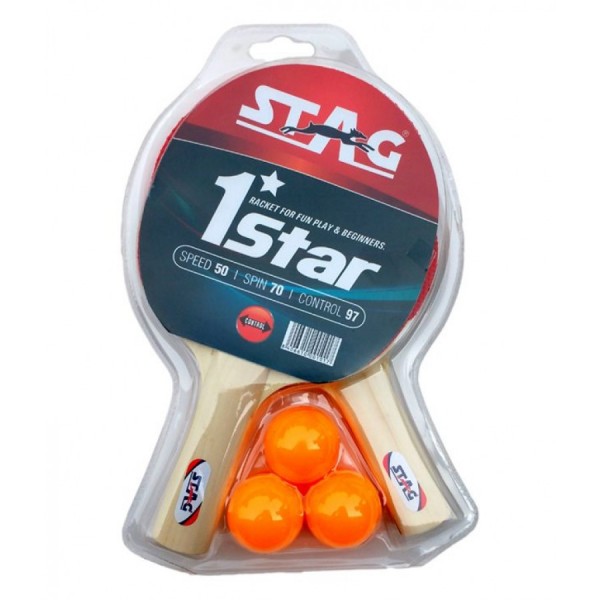 STAG 1 Star Play Set 2 Bats, 3 Balls Table Tennis Racket