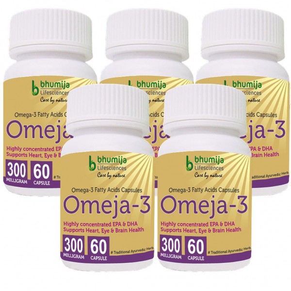 Bhumija Lifesciences Omega3 Fatty Acids (Omeja3) Capsules 60's (Pack of Five)