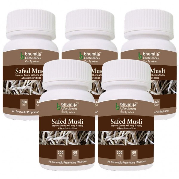 Bhumija Lifesciences Safed Musli Capsules 60's (Pack of Five)