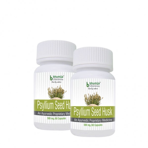 Bhumija Lifesciences Psyllium Husk (Isabgol) Capsules 60'sRelief from Constipation (Pack of Two)