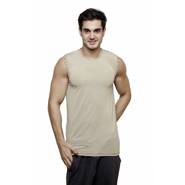 Gypsum Mens Striper Cut Sleeve Tshirt Beige Color GYPMCS-00171