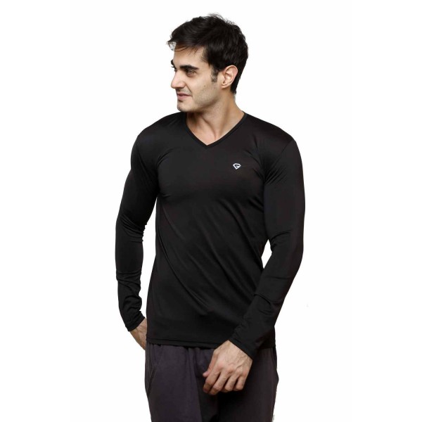 Gypsum Mens Lycra Full Sleeve V-Neck Tshirt Black Color GYPMFST-00167